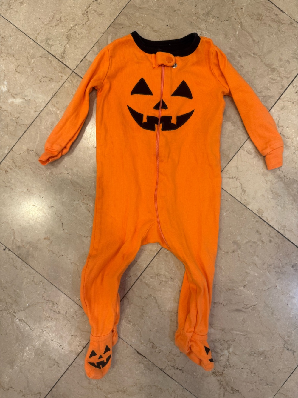 Place Orange Jack-O'-Lantern Fleece Footed One-Piece